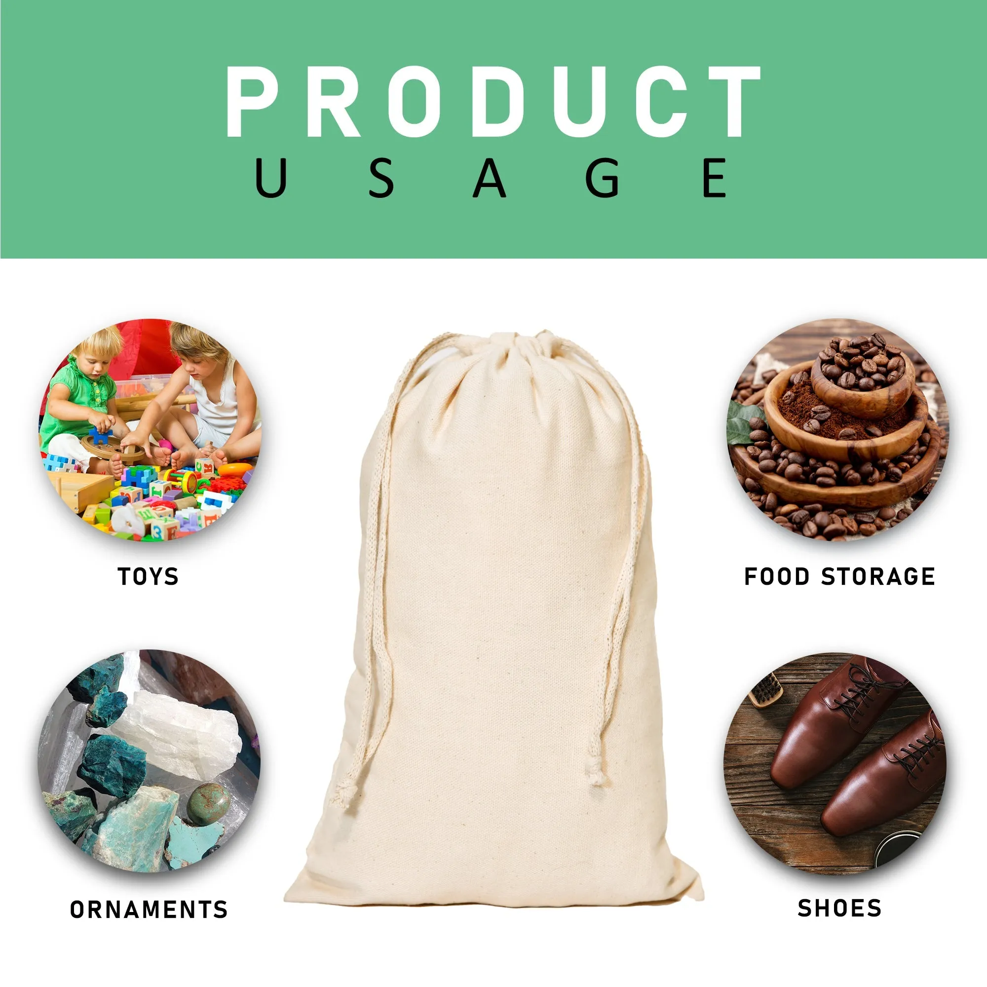 20x24 inch Natural Cotton  Double Drawstring Bags