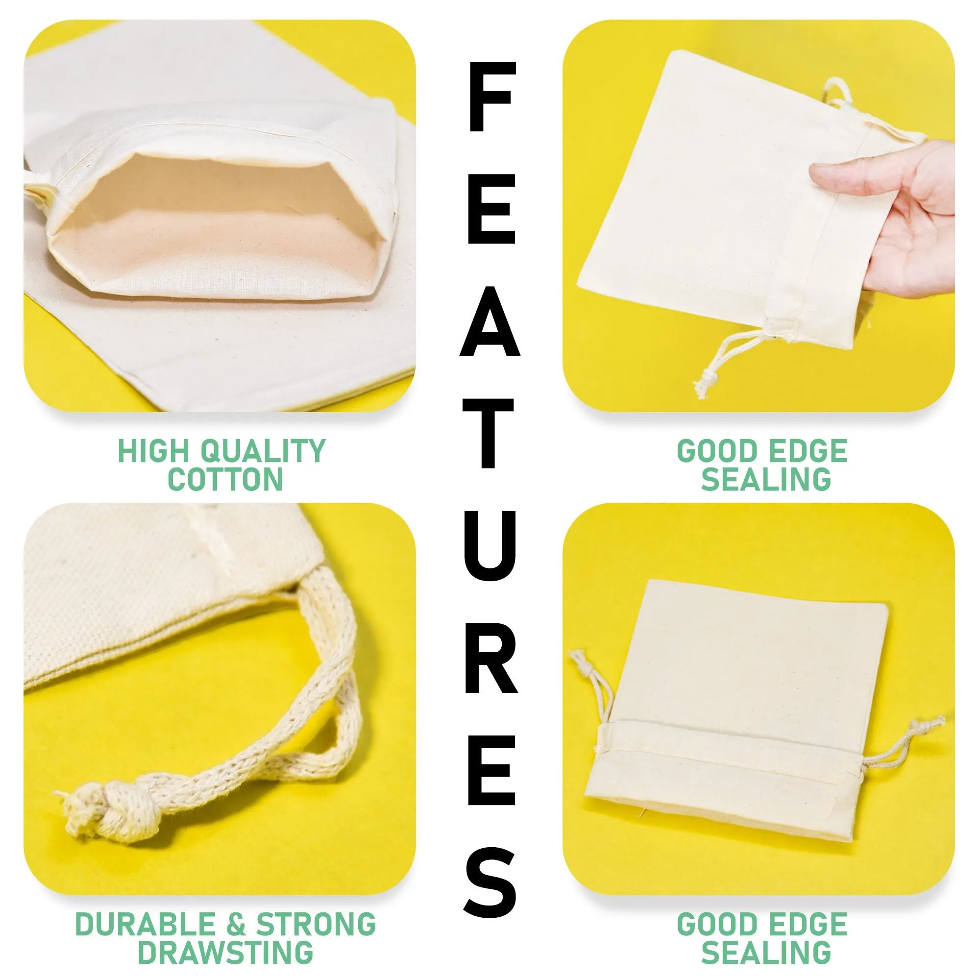 20x24 inch Natural Cotton  Double Drawstring Bags