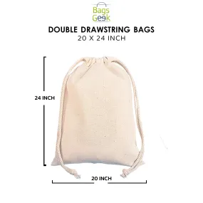 20x24 inch Natural Cotton  Double Drawstring Bags