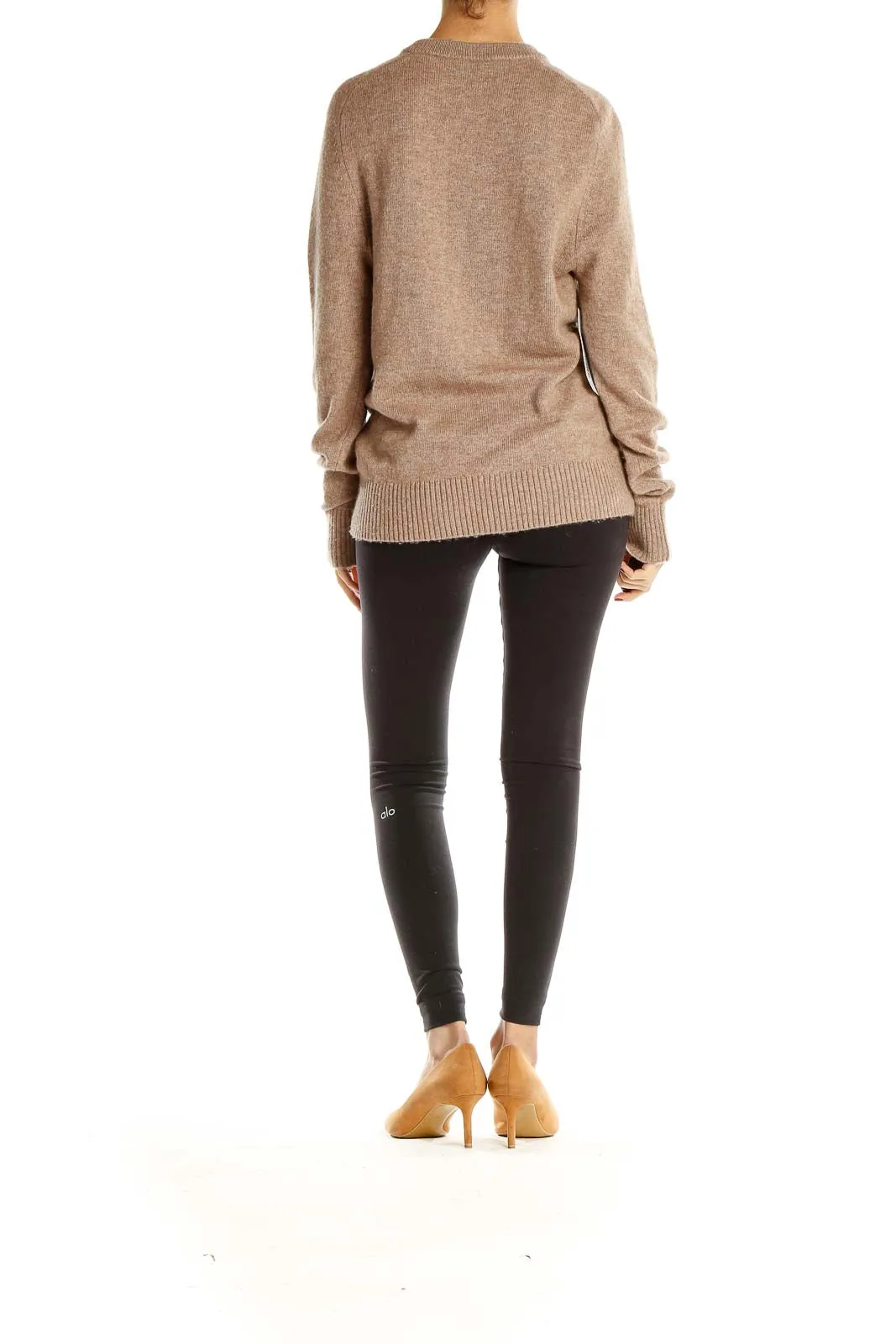 Beige Ribbed Henley Sweater