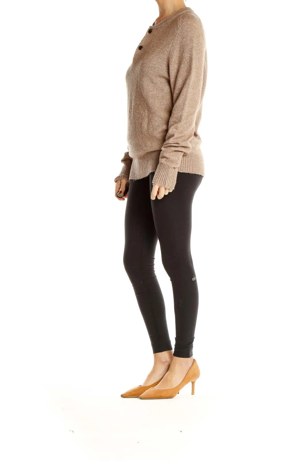 Beige Ribbed Henley Sweater