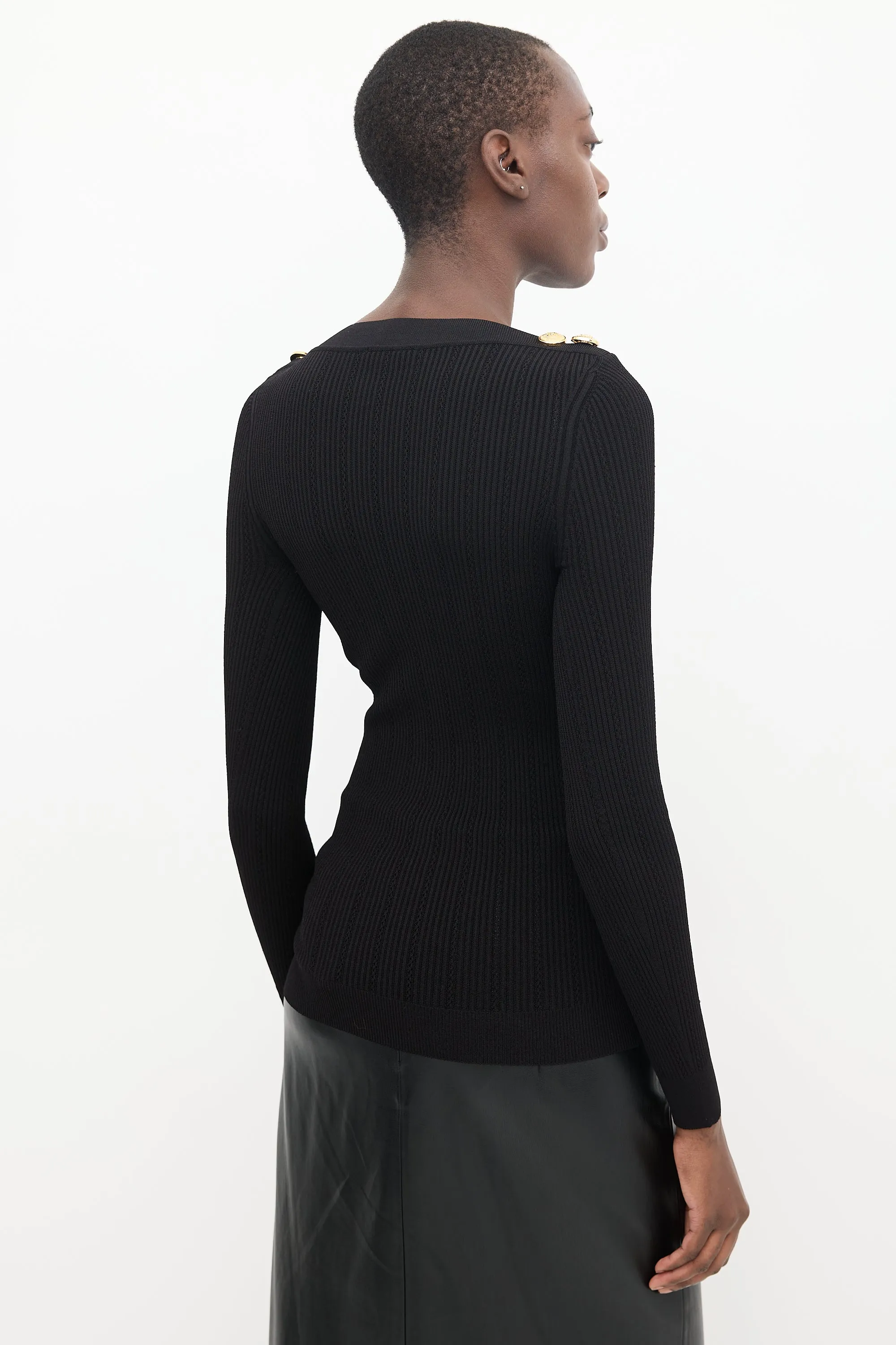 Black & Gold Ribbed Knit Sweater