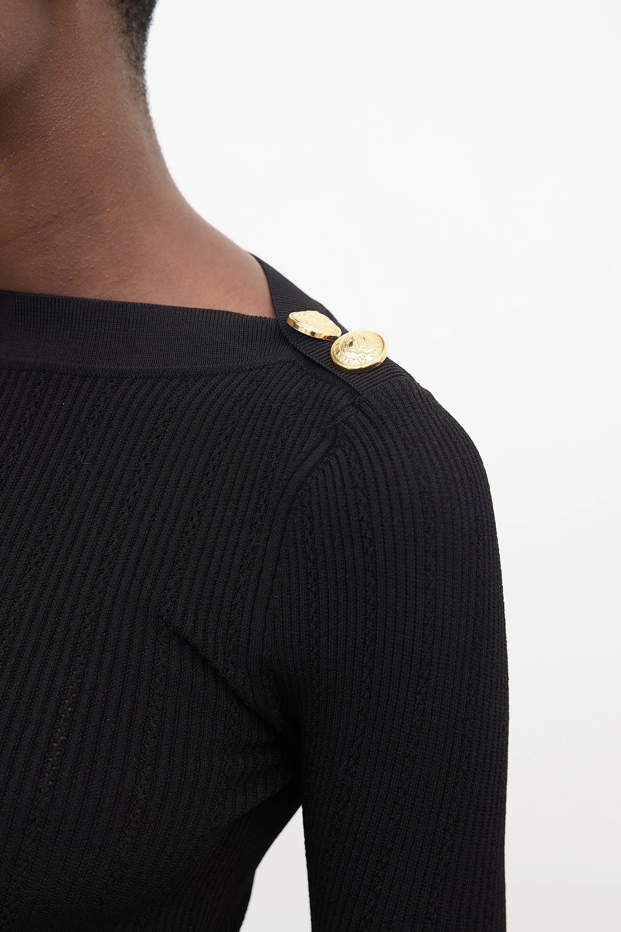 Black & Gold Ribbed Knit Sweater