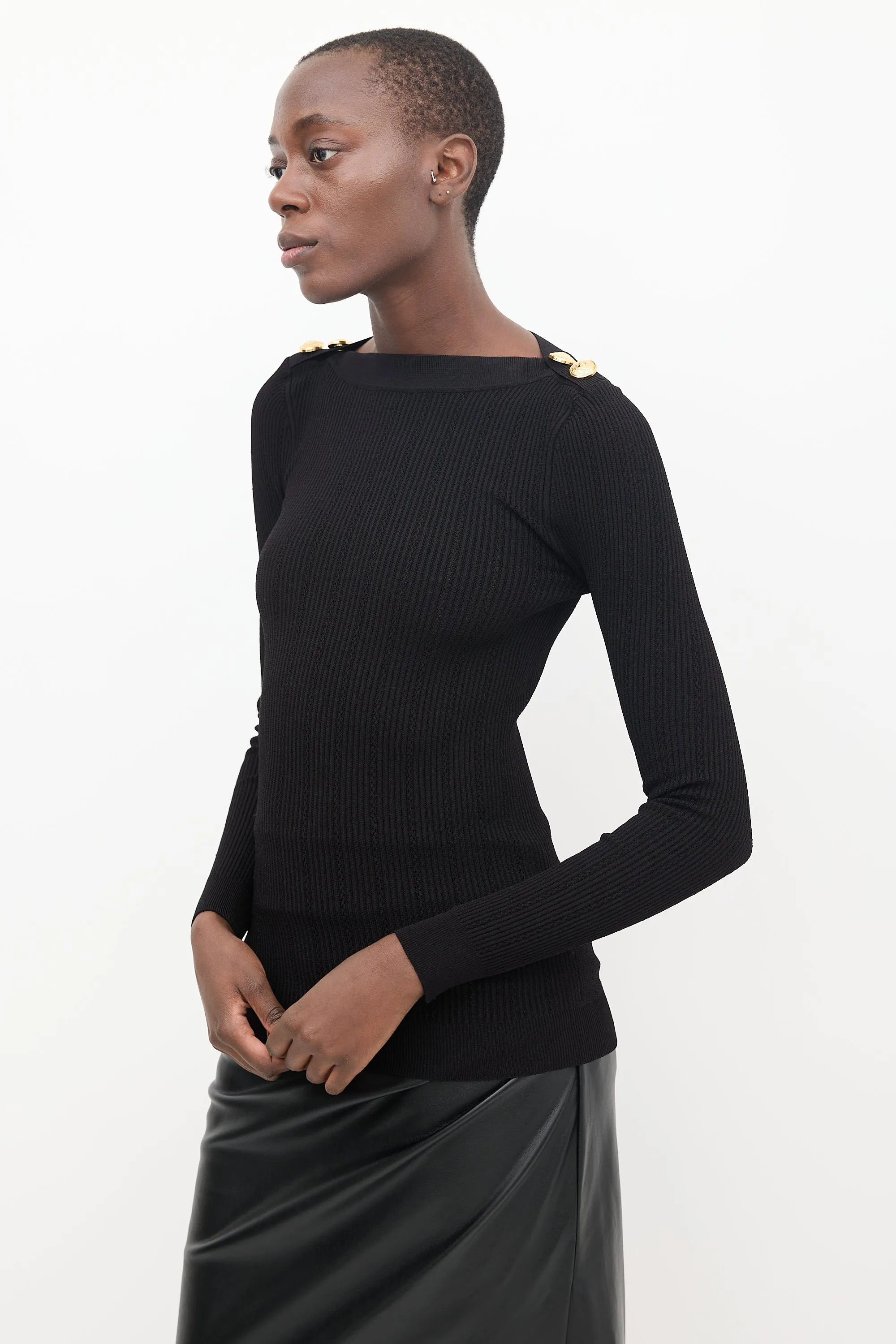 Black & Gold Ribbed Knit Sweater