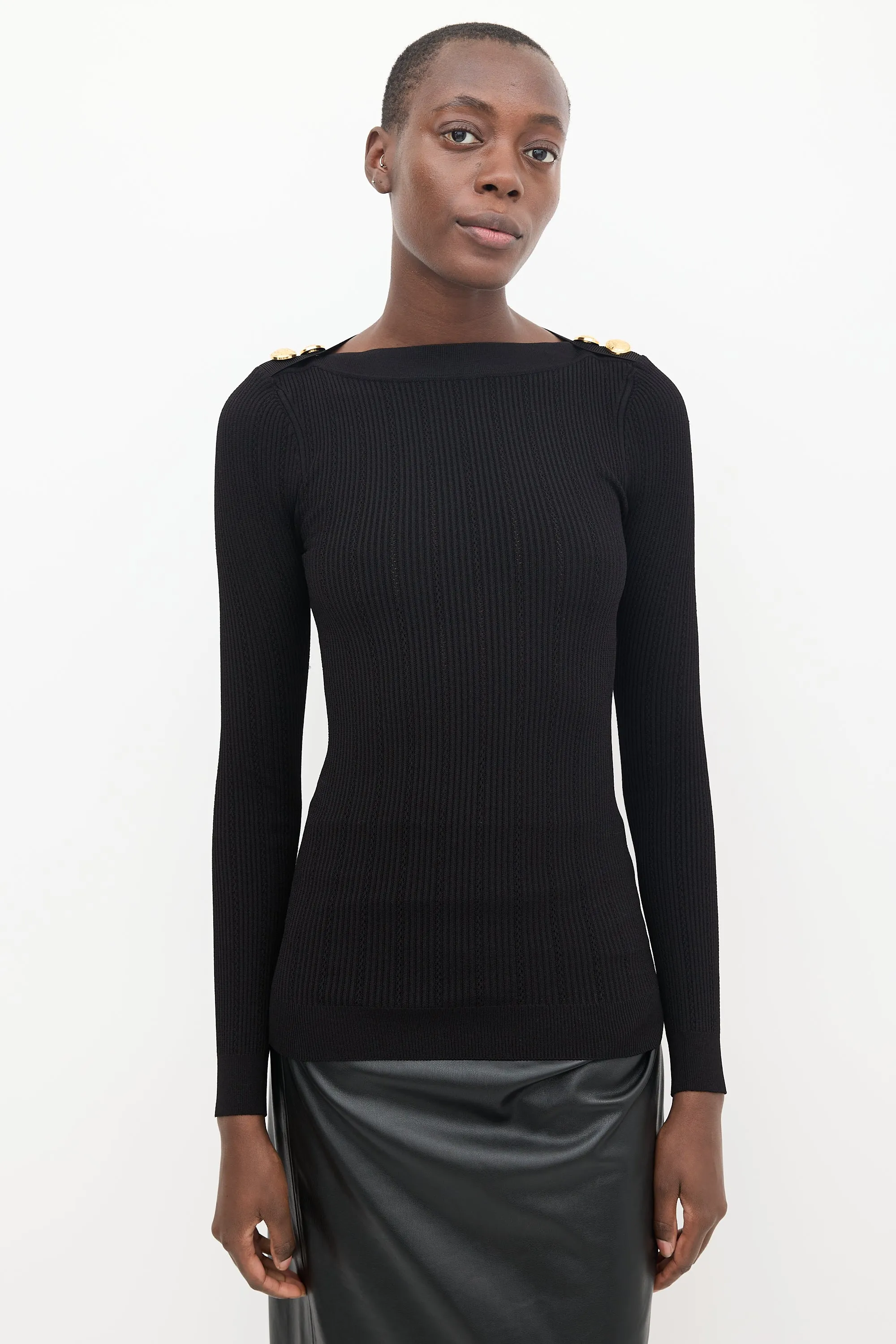 Black & Gold Ribbed Knit Sweater