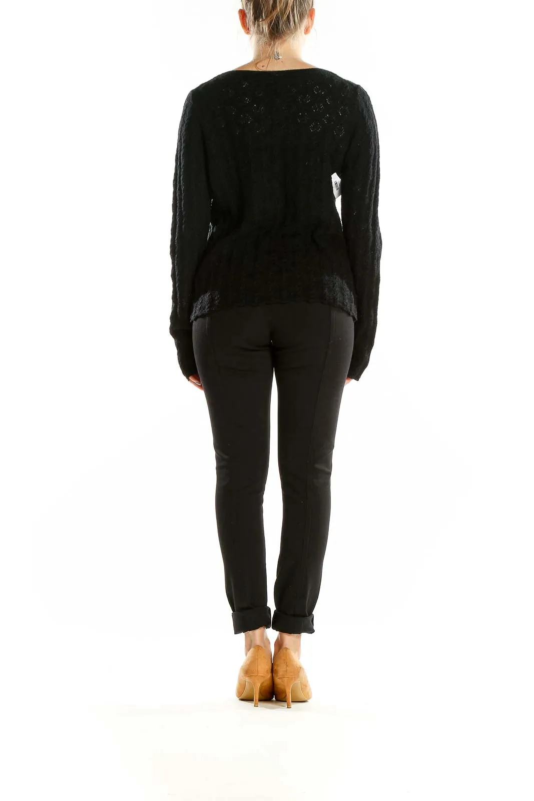 Black Merino Wool V-Neck Sweater