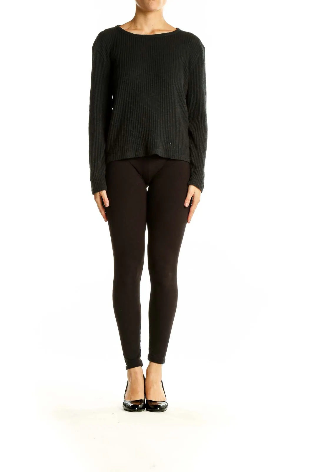 Black Ribbed Cotton Blend Sweater