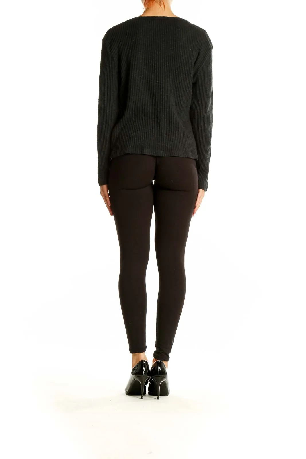 Black Ribbed Cotton Blend Sweater
