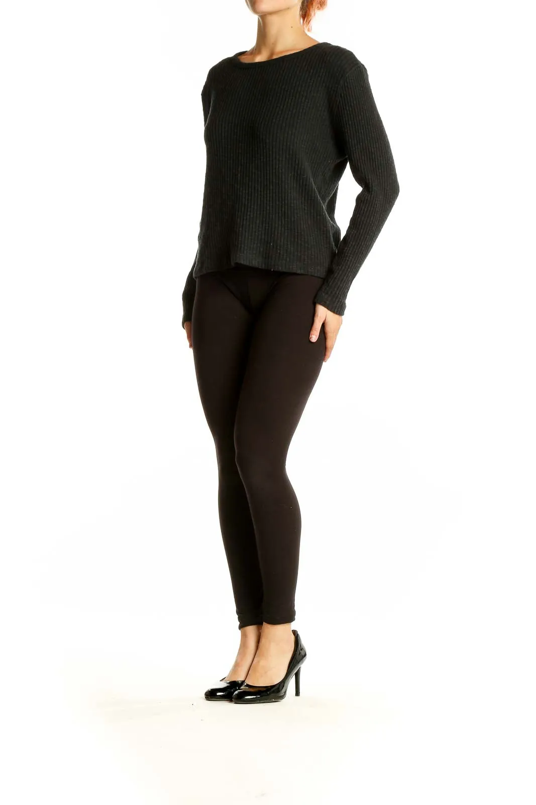 Black Ribbed Cotton Blend Sweater