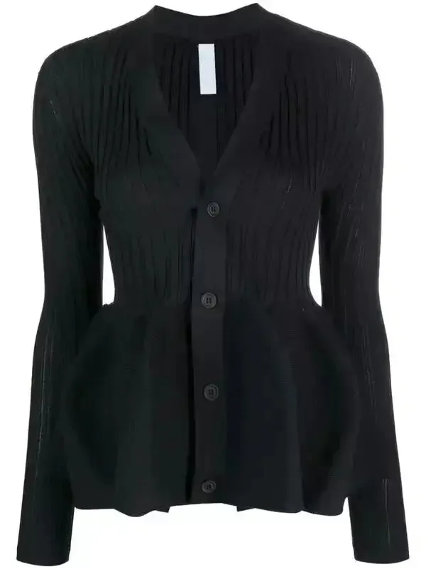 Black Ribbed Knit V-Neck Cardigan Sweater