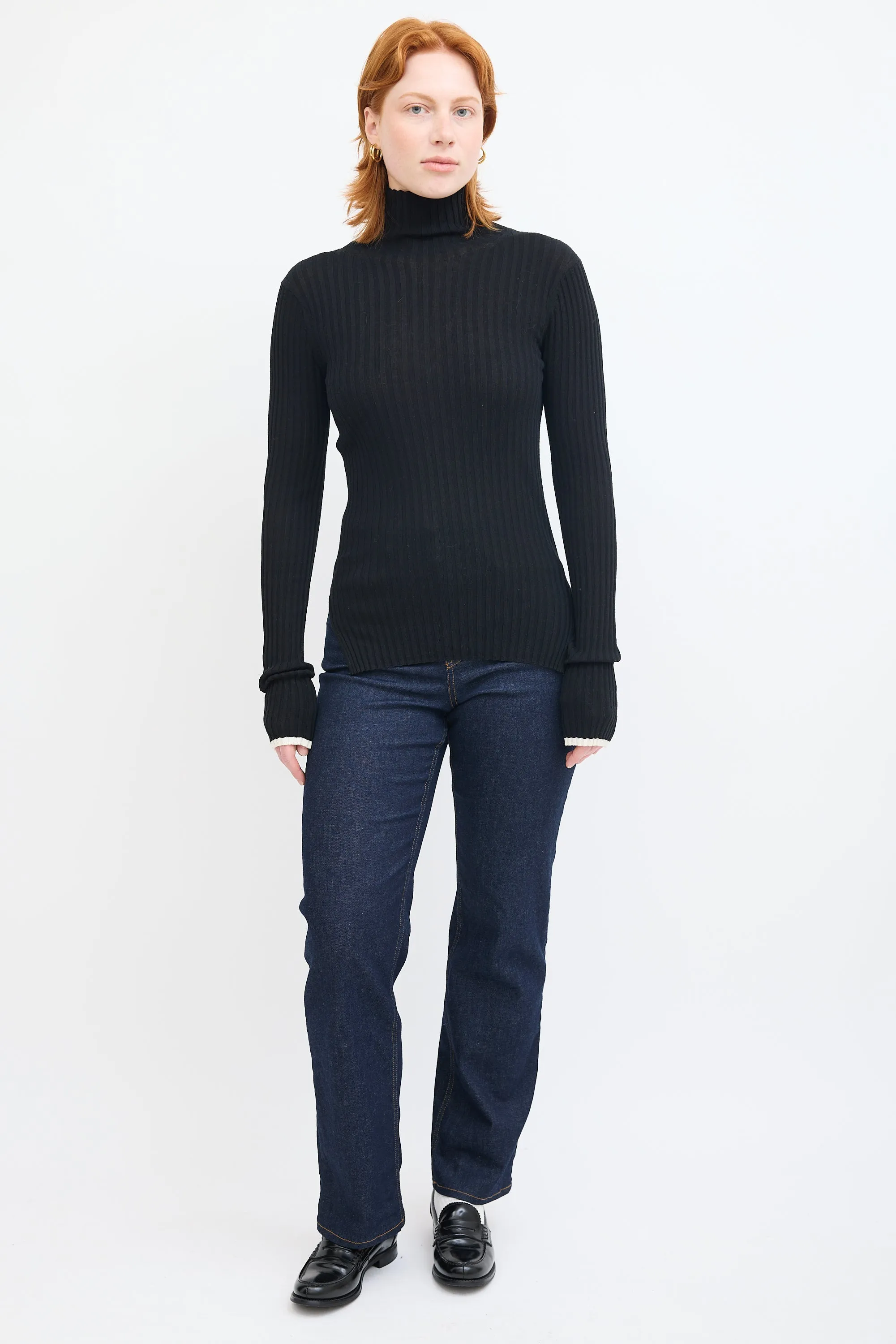 Black Ribbed Mock Neck Sweater