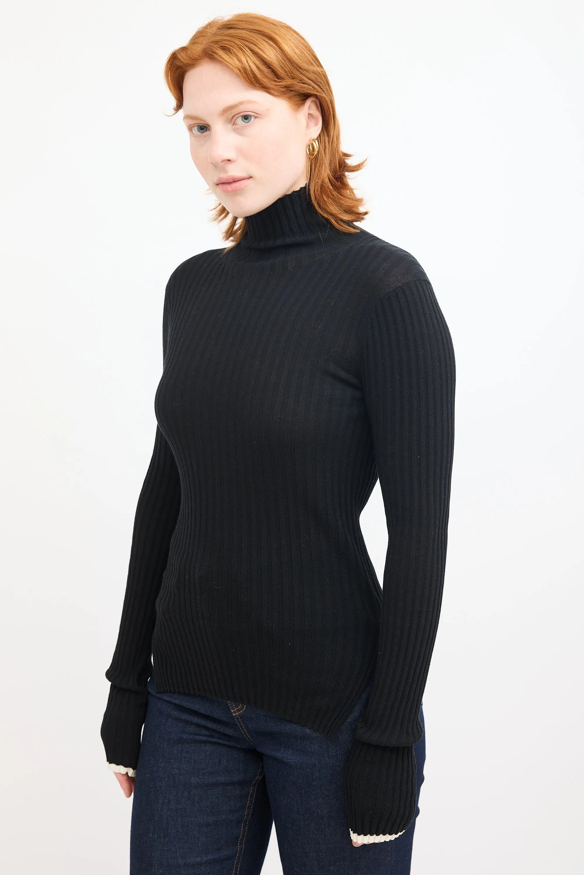 Black Ribbed Mock Neck Sweater