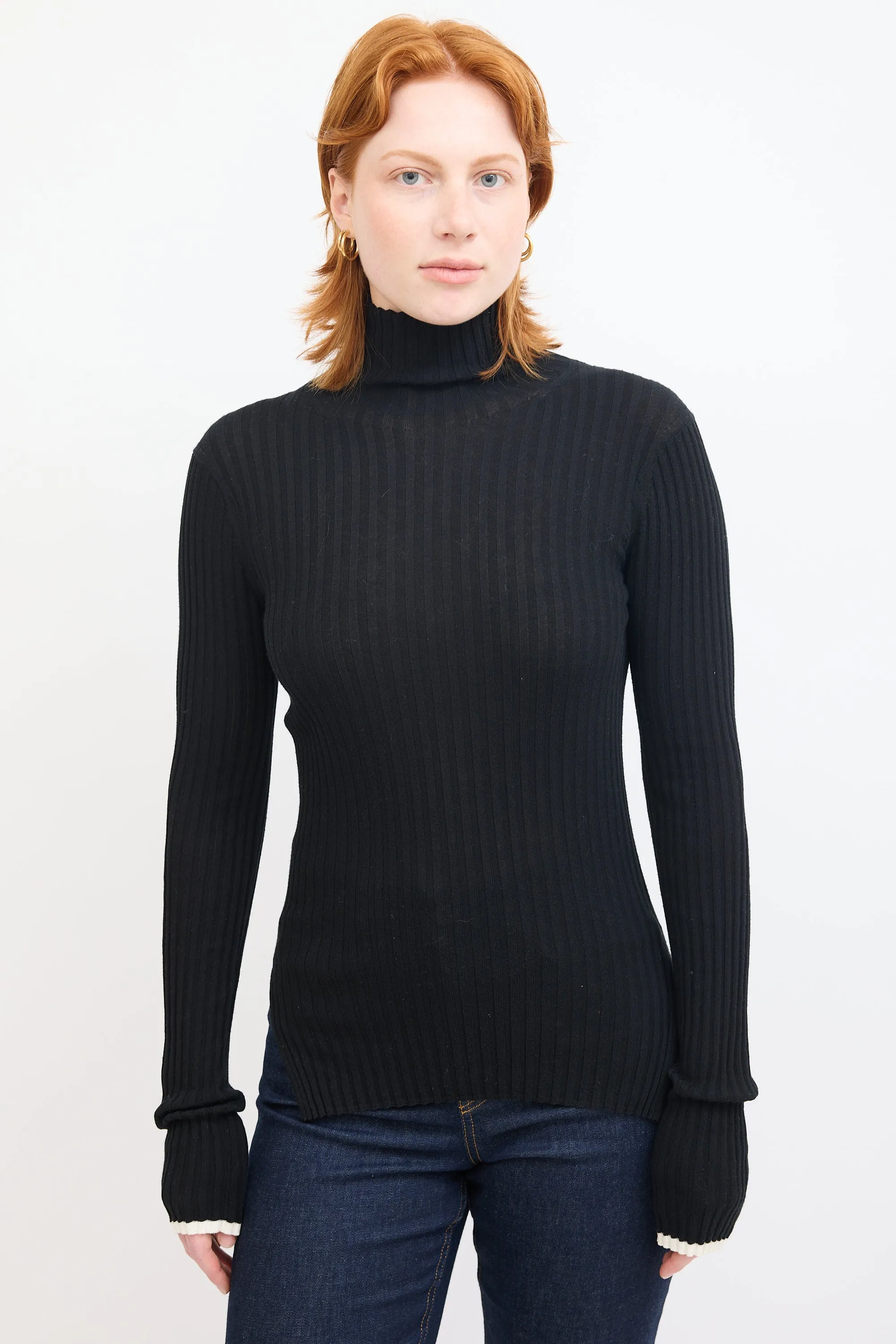 Black Ribbed Mock Neck Sweater