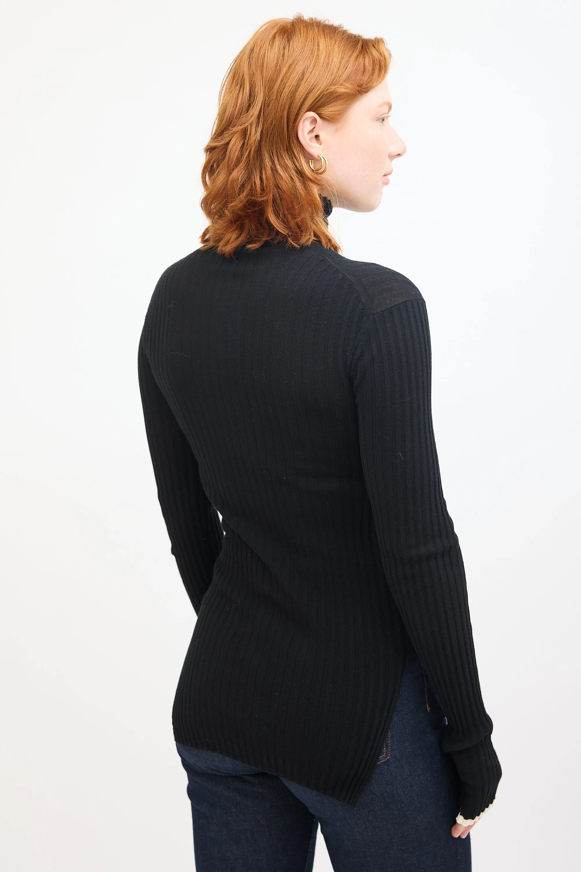 Black Ribbed Mock Neck Sweater