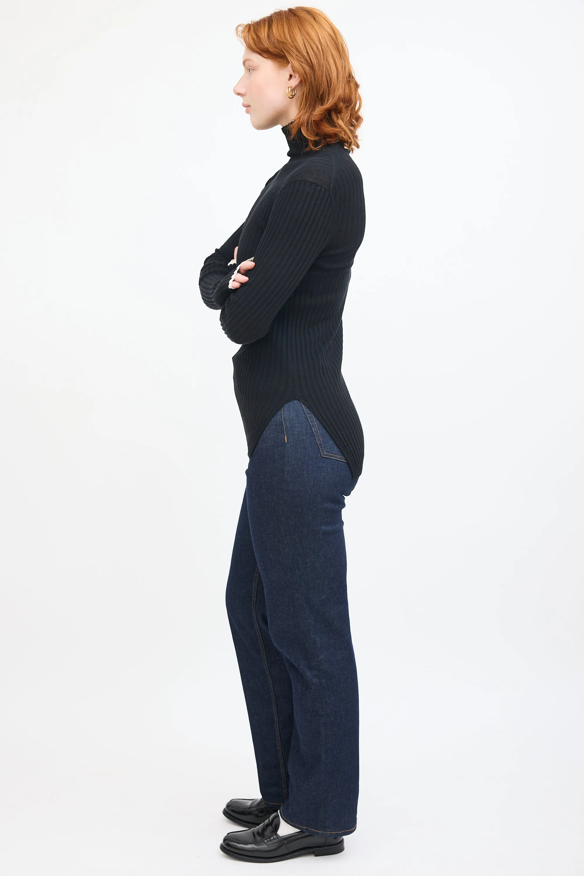Black Ribbed Mock Neck Sweater
