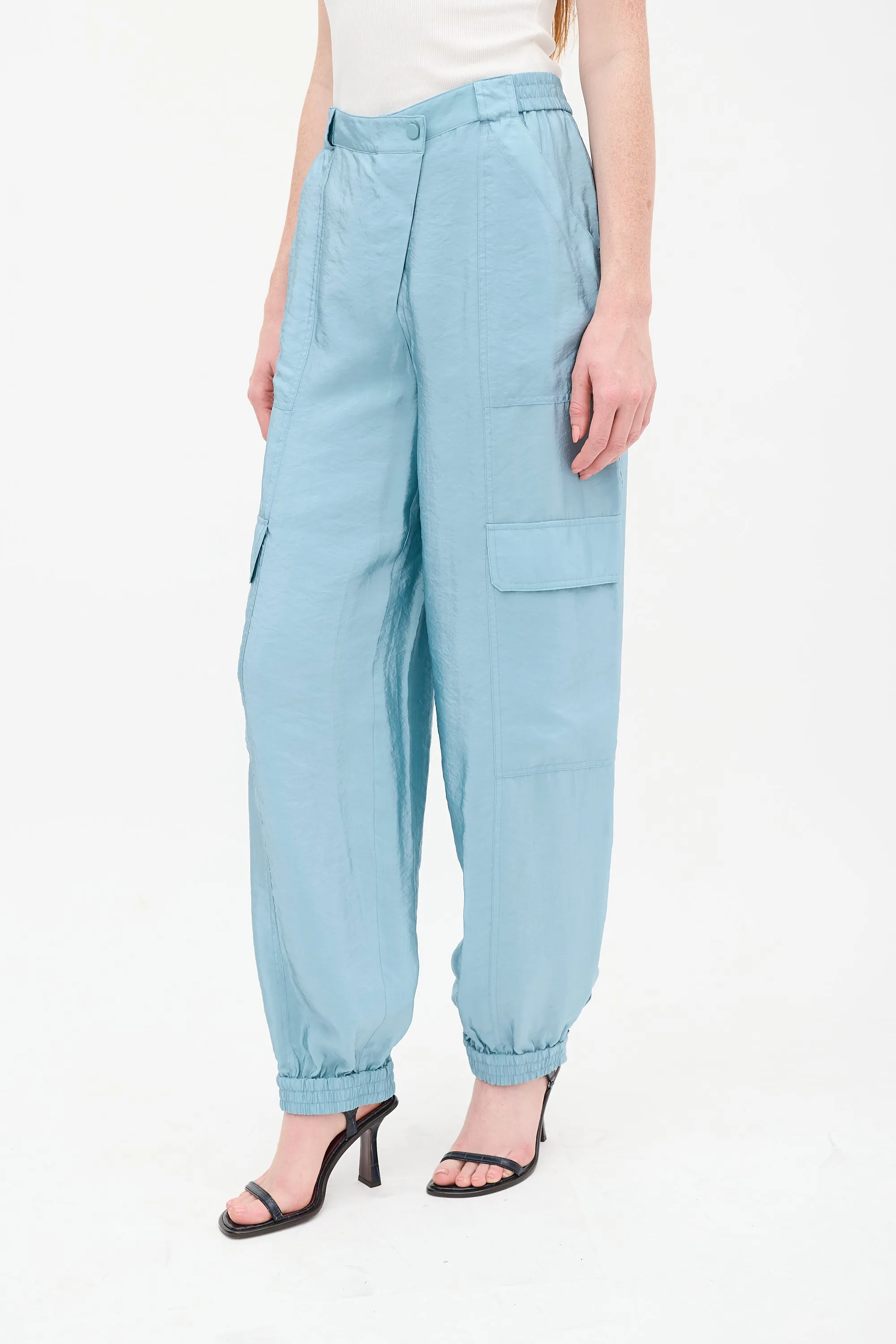 Blue Satin Artemis Cargo Pant