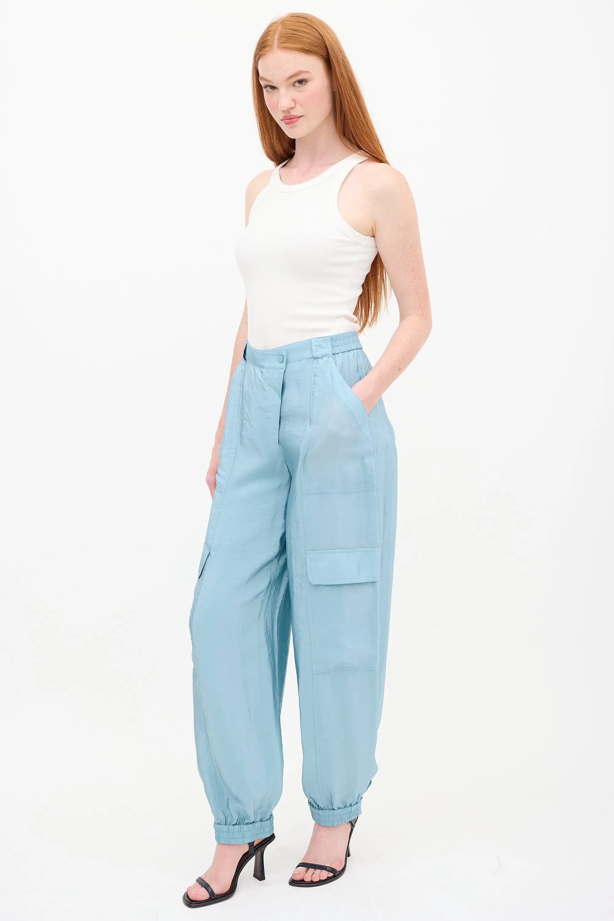 Blue Satin Artemis Cargo Pant