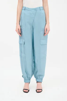 Blue Satin Artemis Cargo Pant
