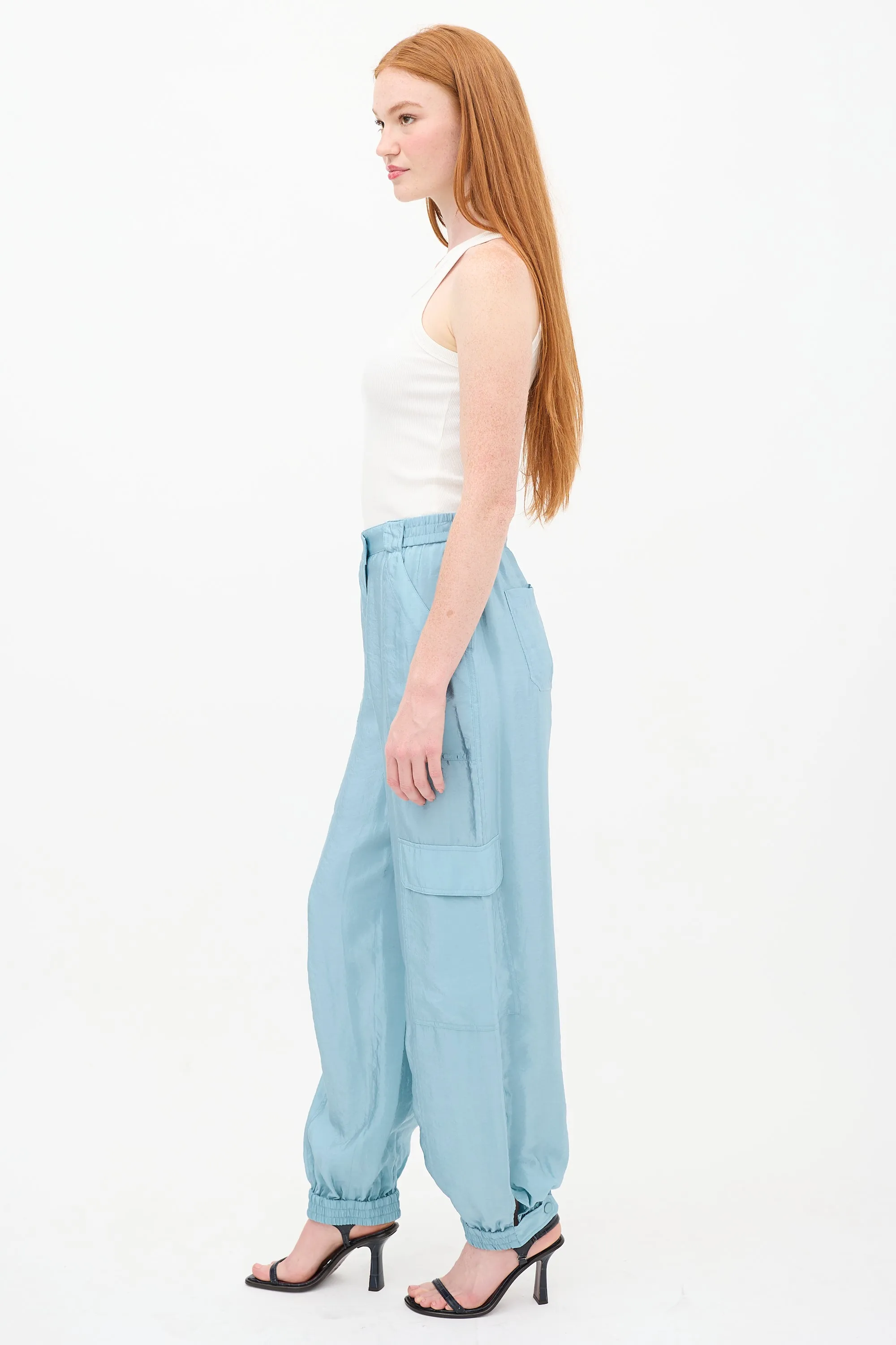Blue Satin Artemis Cargo Pant