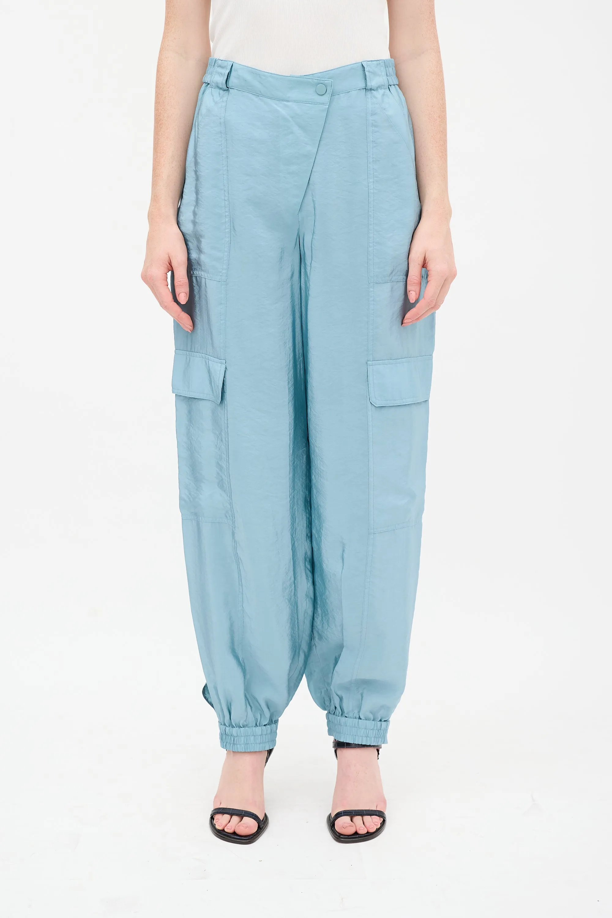 Blue Satin Artemis Cargo Pant