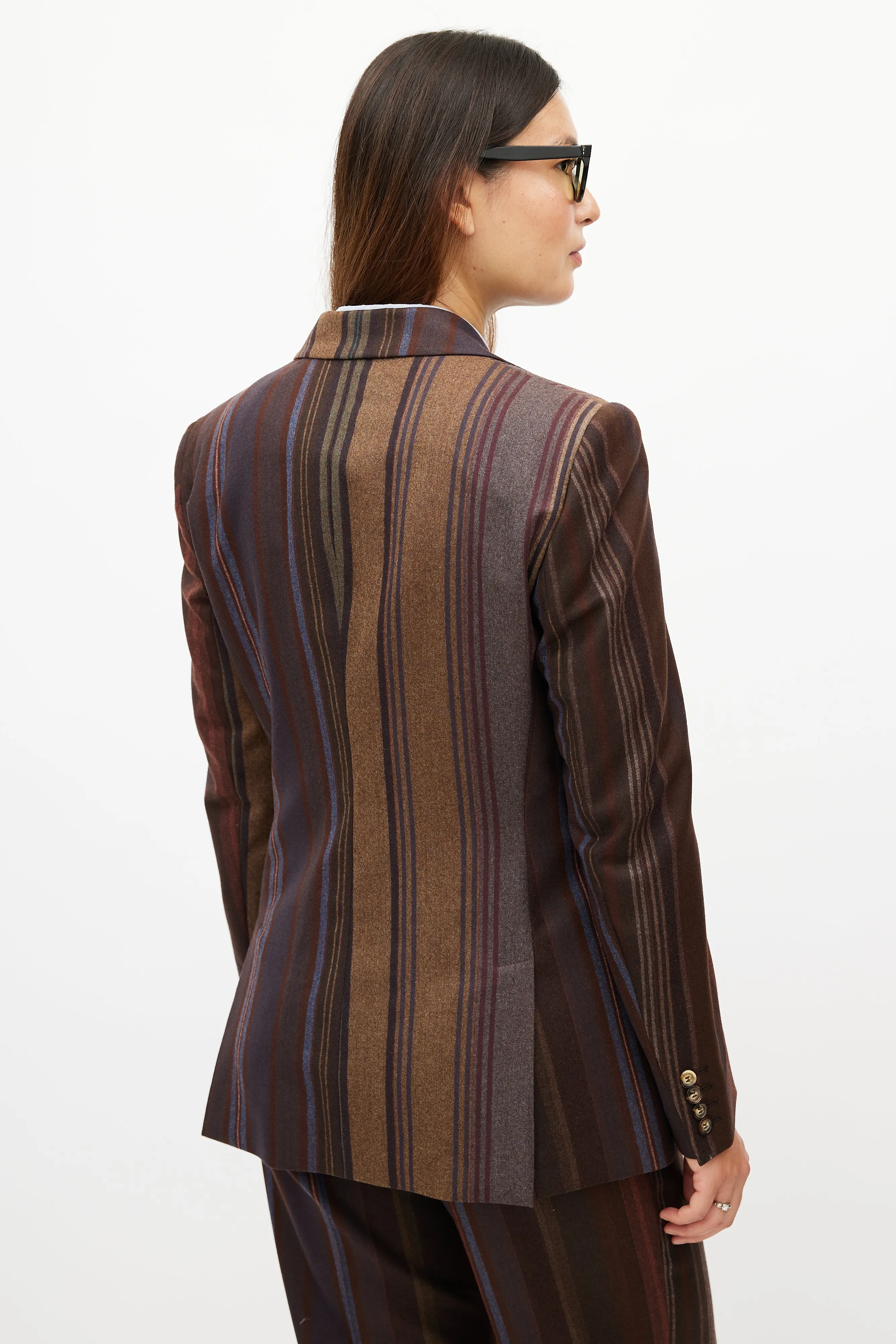 Brown & Multicolour Striped Two Piece Suit