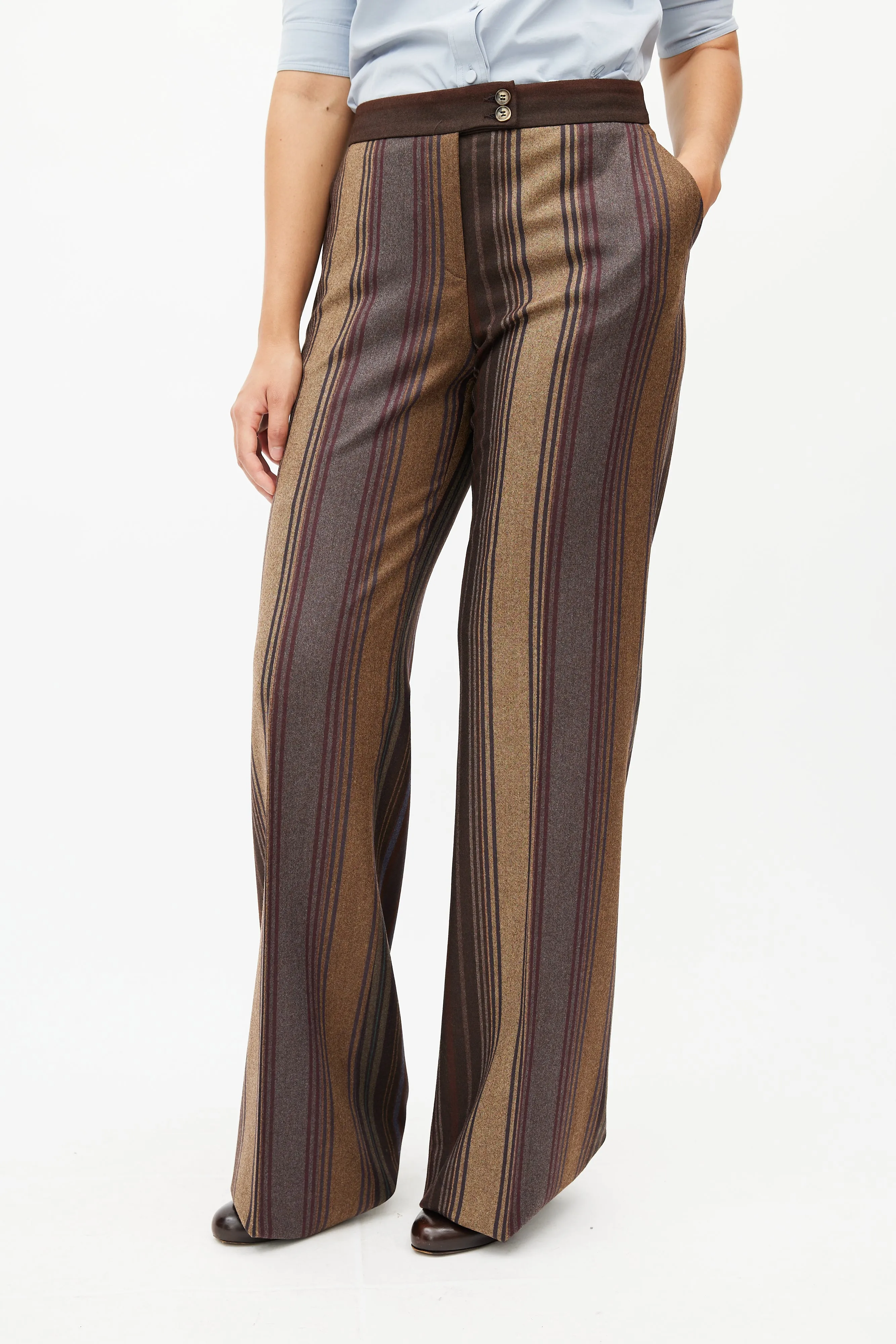 Brown & Multicolour Striped Two Piece Suit