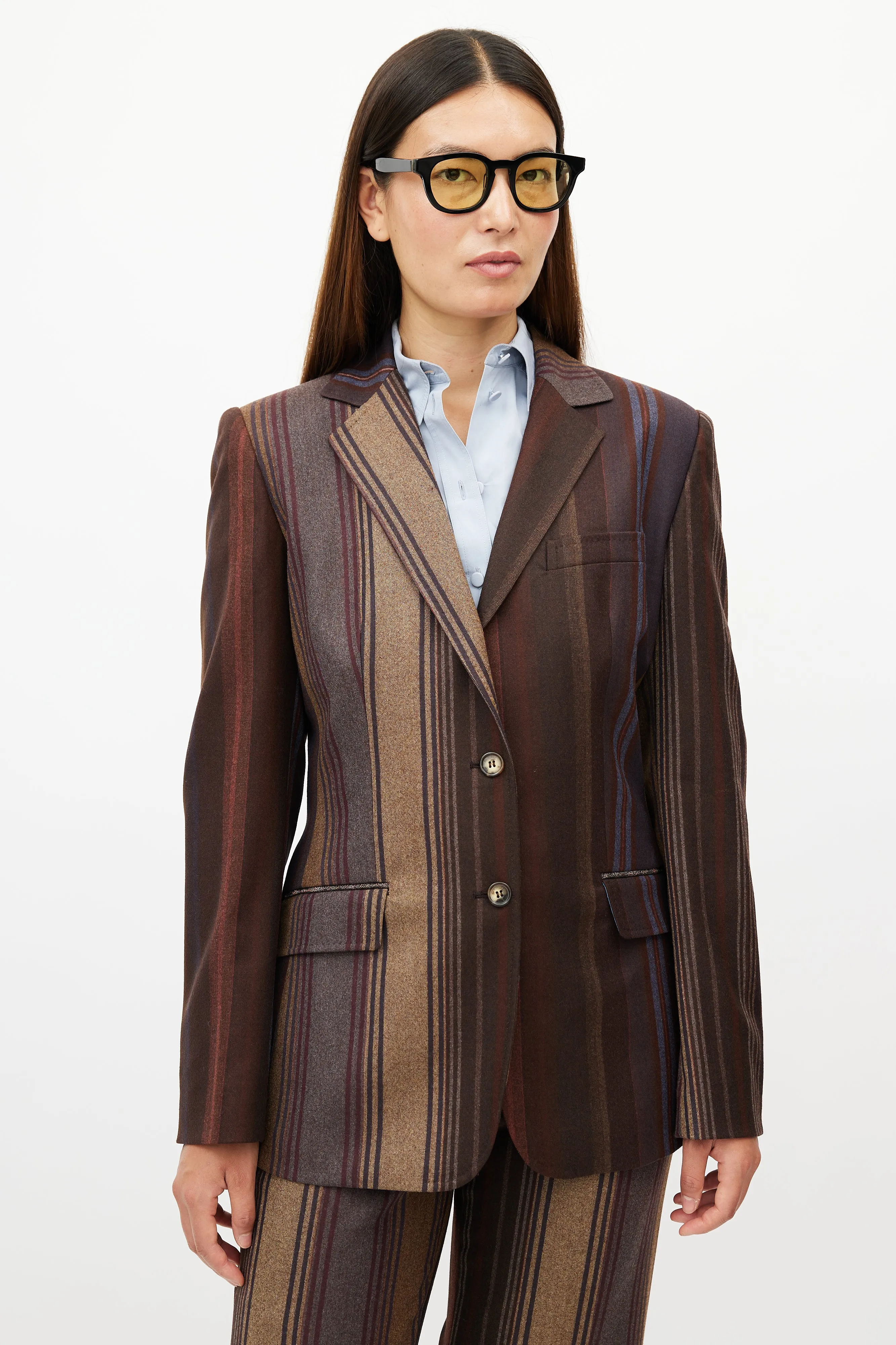 Brown & Multicolour Striped Two Piece Suit
