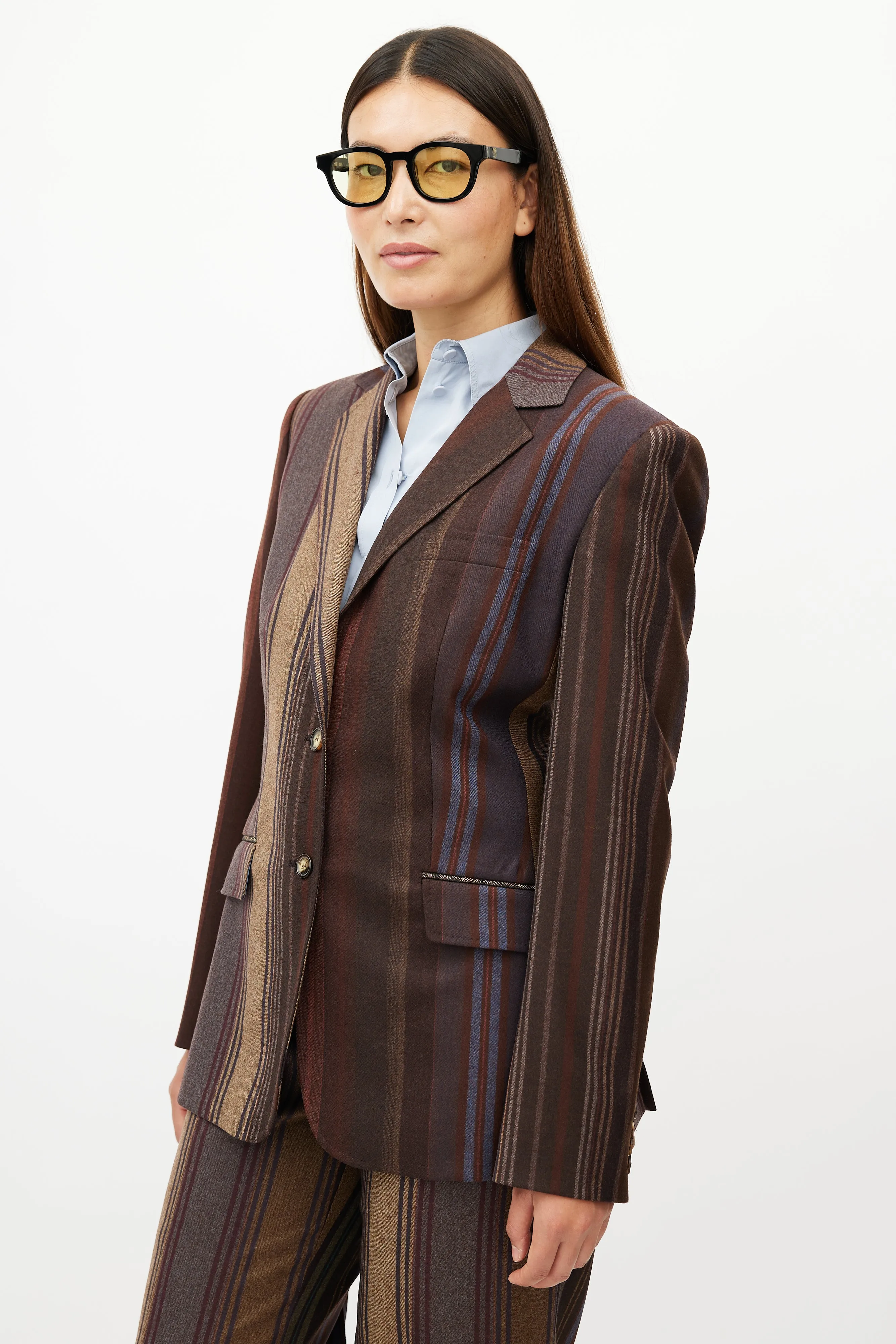 Brown & Multicolour Striped Two Piece Suit