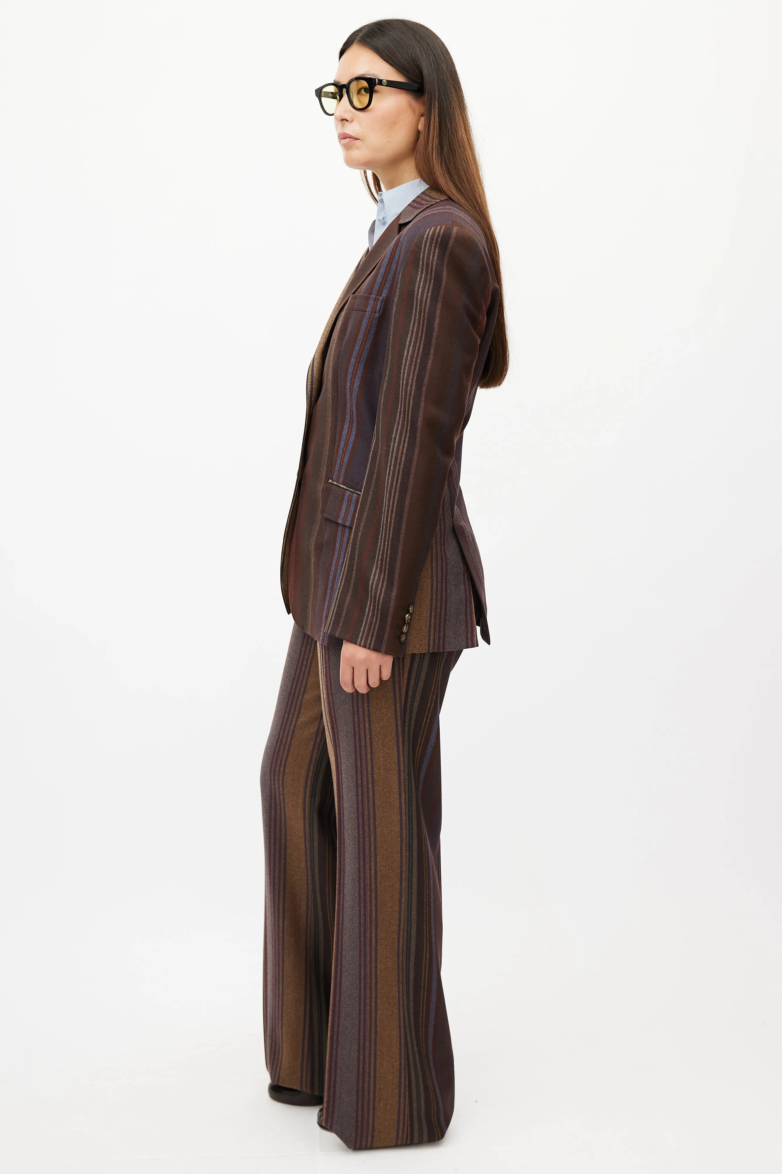 Brown & Multicolour Striped Two Piece Suit