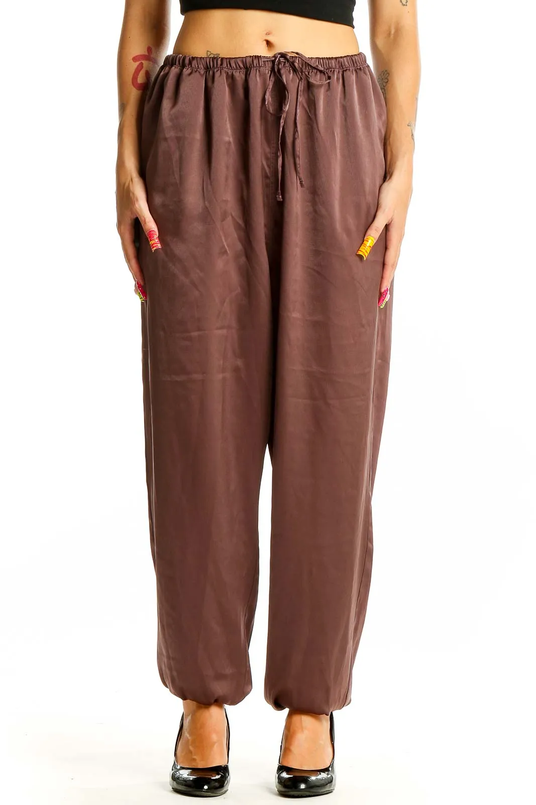 Brown Relaxed Fit Drawstring Pants