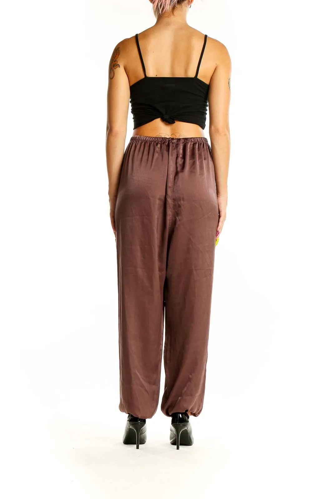 Brown Relaxed Fit Drawstring Pants