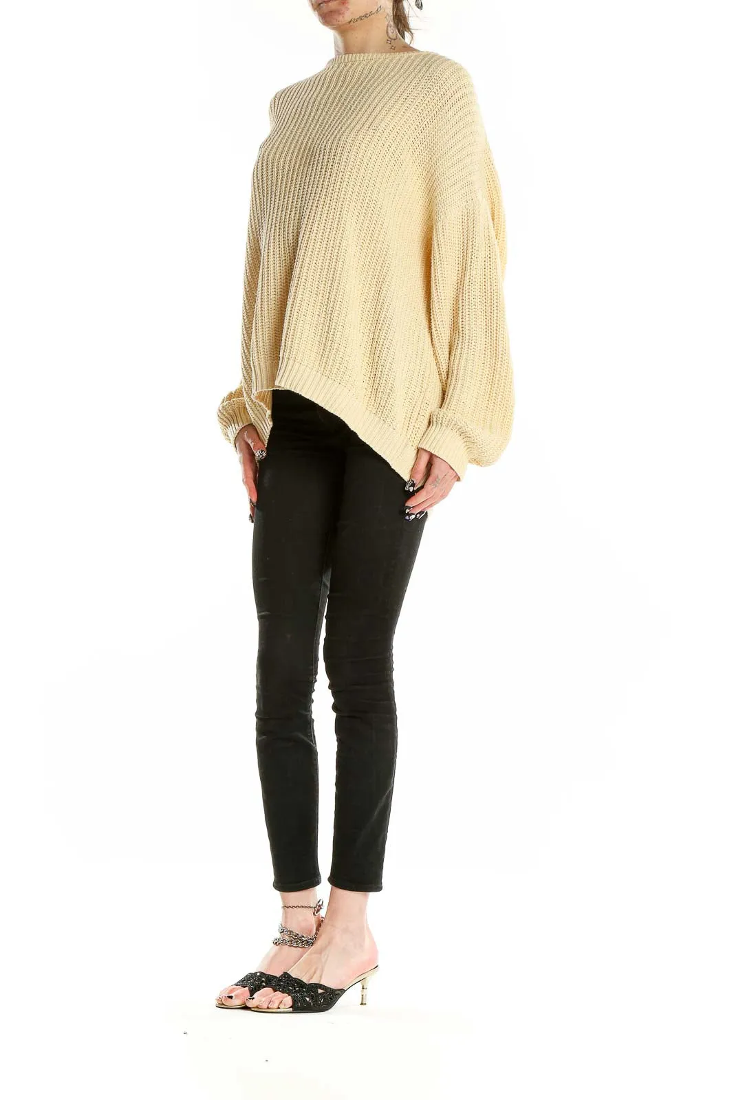 Cream Oversized Ribbed Cotton Sweater