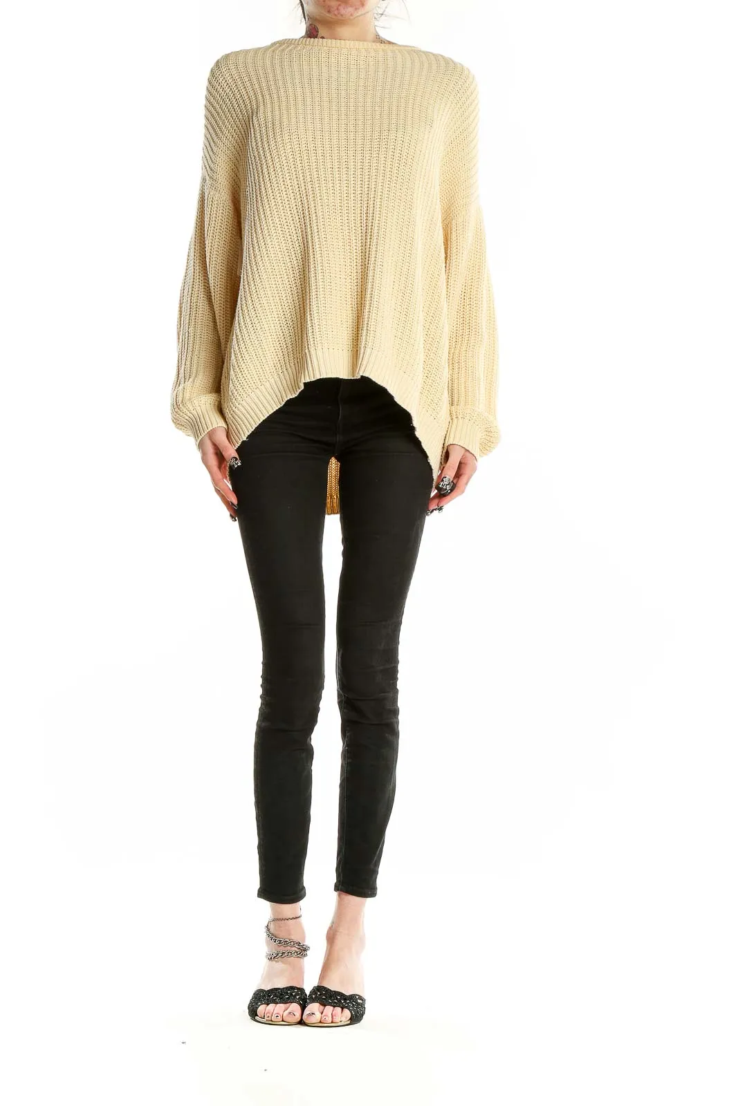 Cream Oversized Ribbed Cotton Sweater