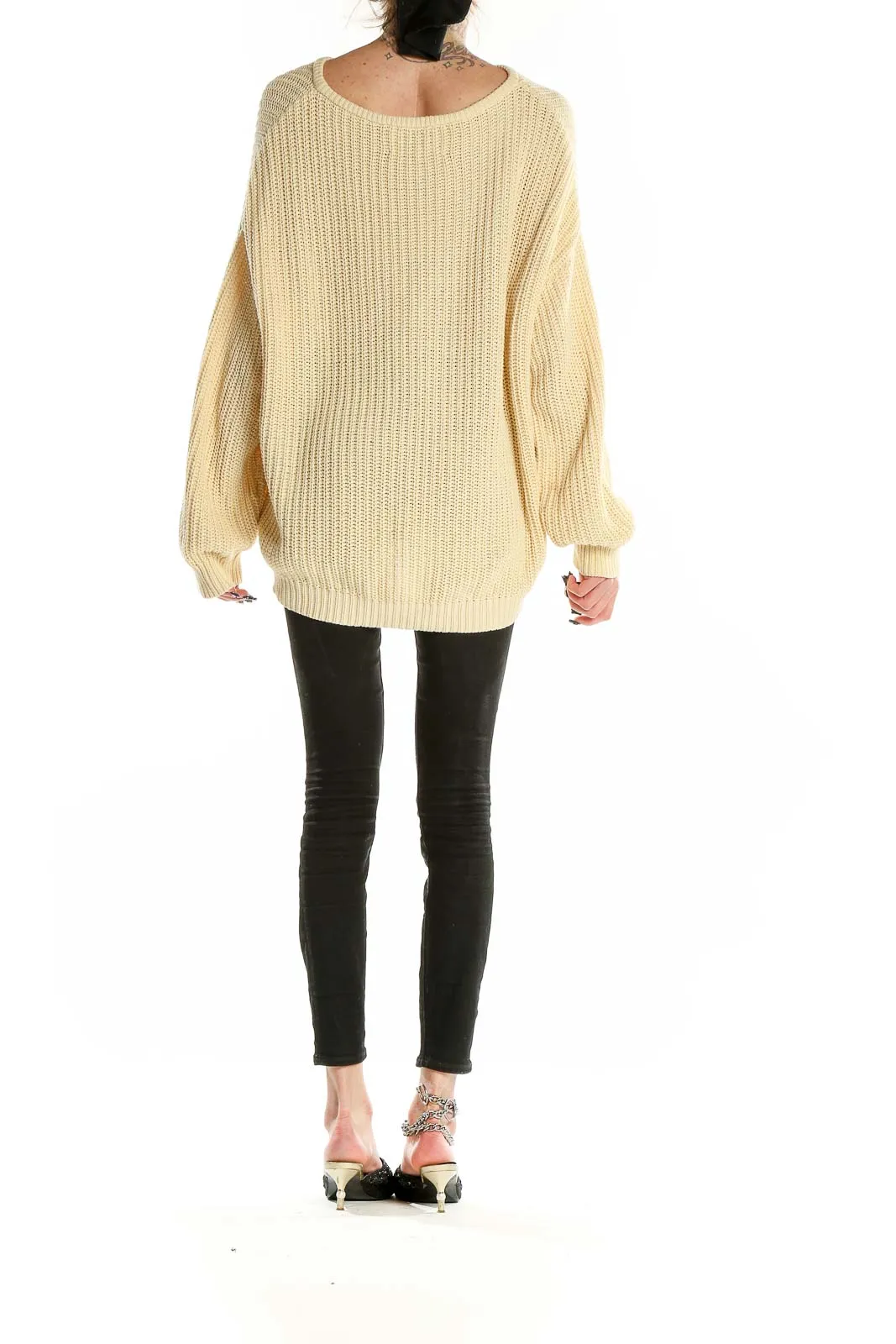Cream Oversized Ribbed Cotton Sweater