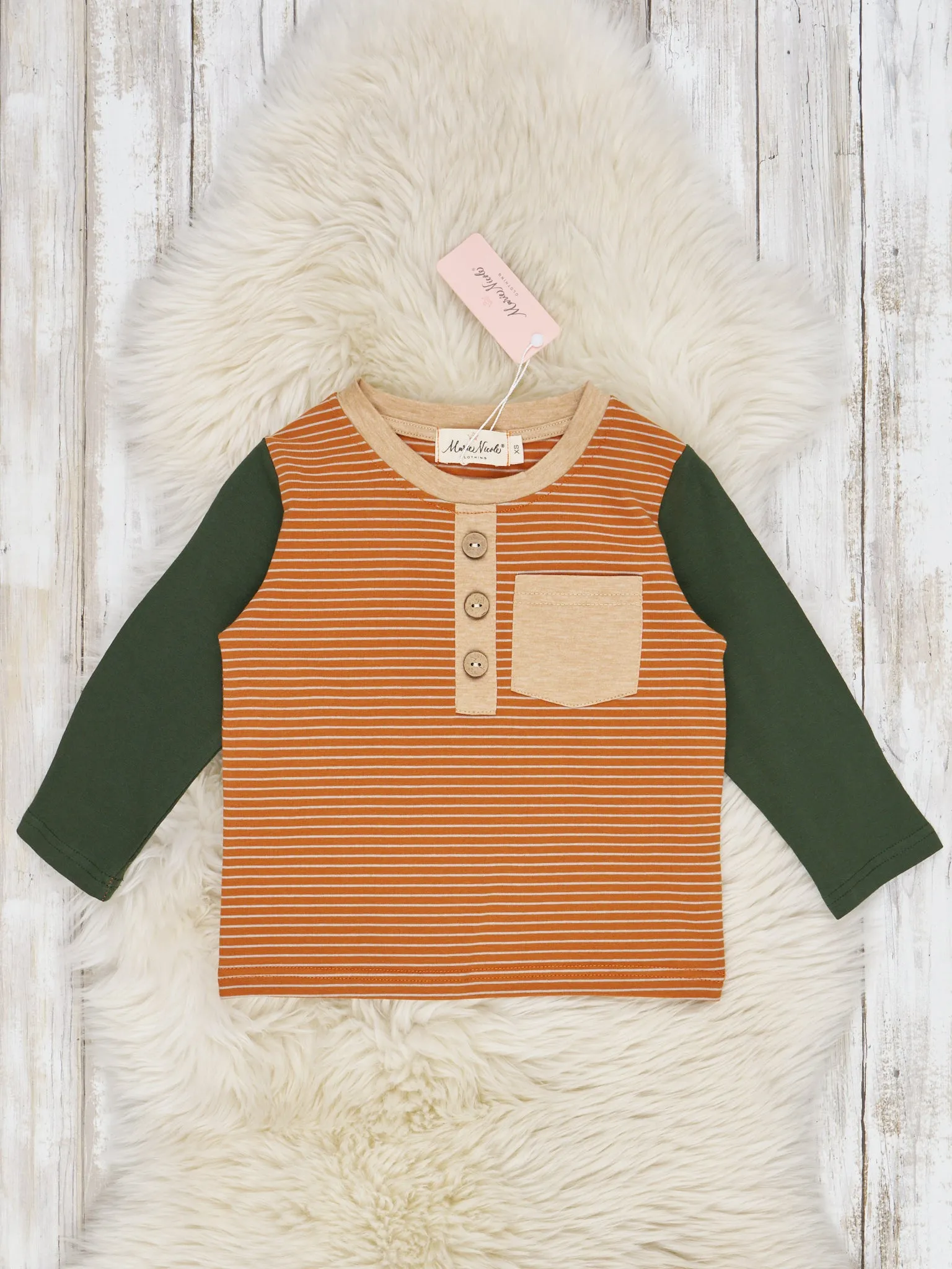 Fall Striped Raglan Pocket Henley Shirts