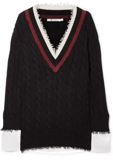 Frayed Cotton-Blend and Poplin Sweater