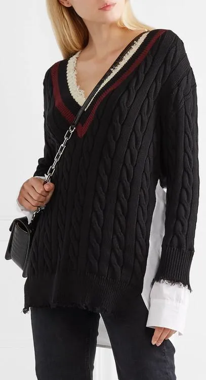 Frayed Cotton-Blend and Poplin Sweater