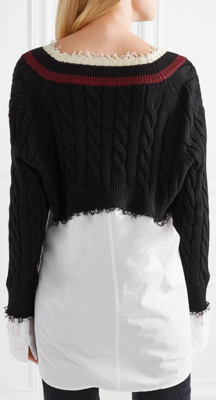 Frayed Cotton-Blend and Poplin Sweater