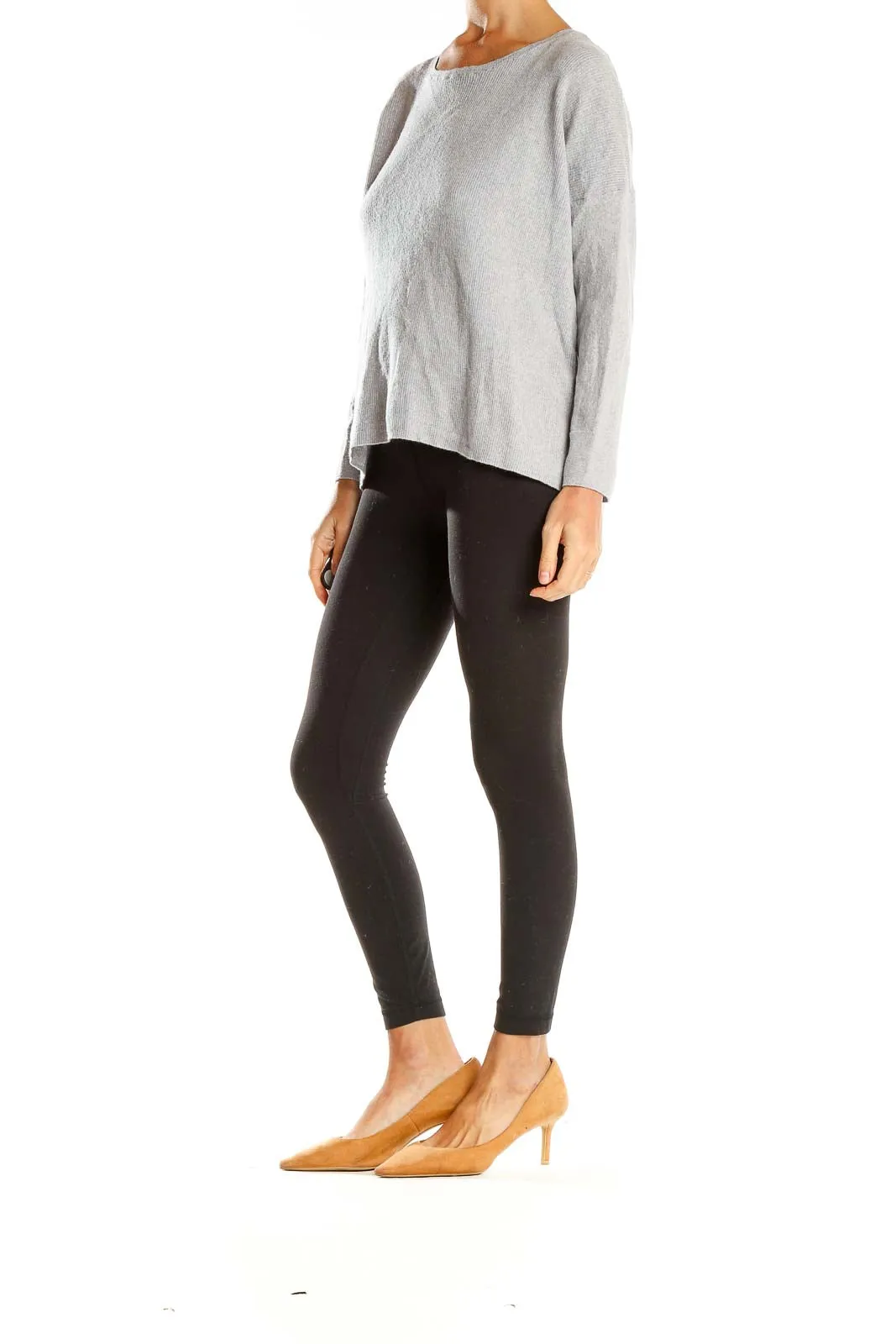 Gray Ribbed Knit Sweater