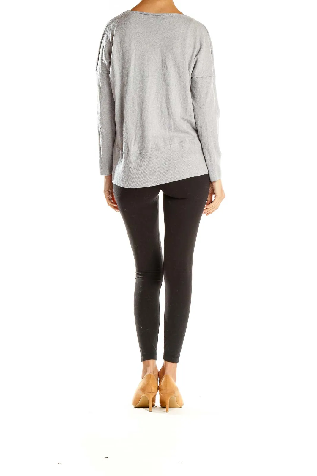 Gray Ribbed Knit Sweater