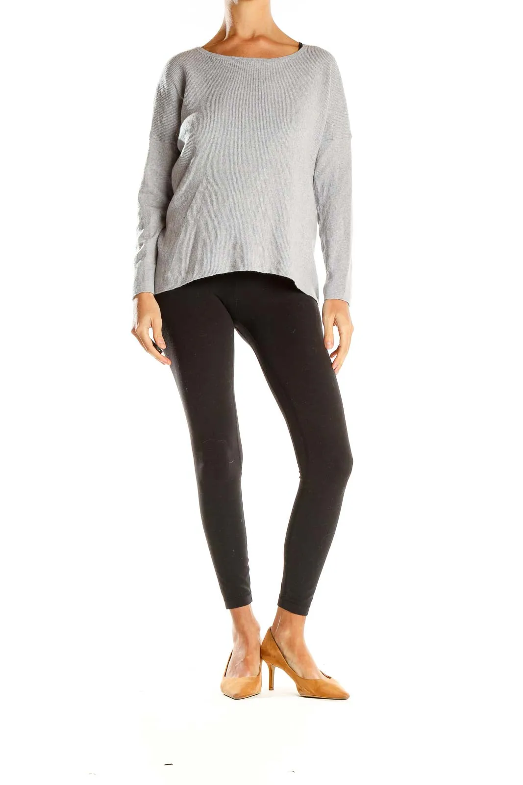 Gray Ribbed Knit Sweater