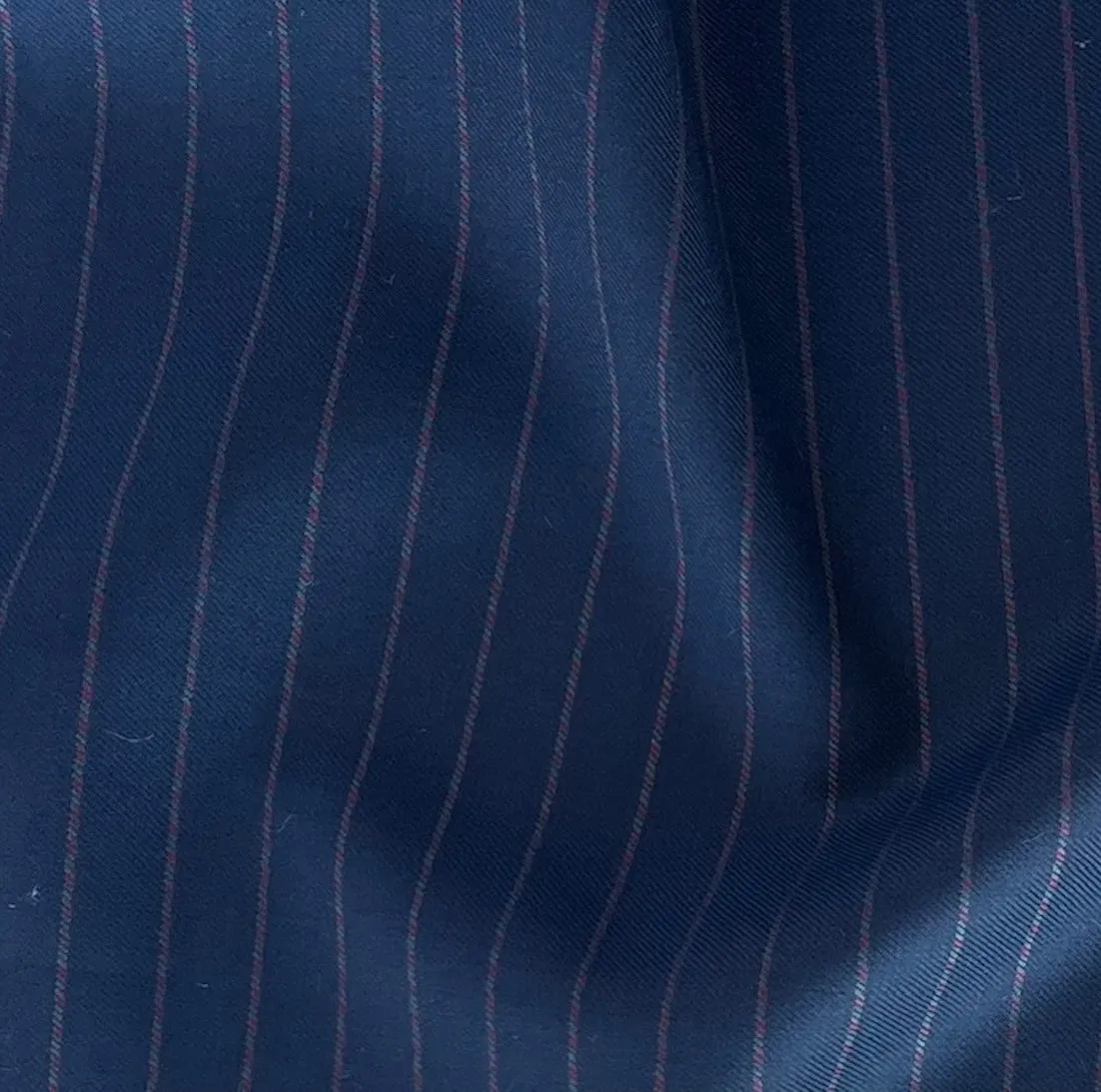 Gucci Red-Pine Pinstriped Navy Wool Twill Suiting (Made in Italy)