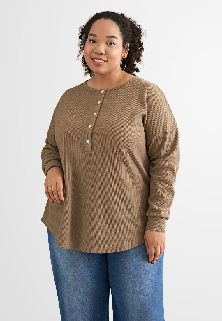 Haley Henley Waffle Cuff Sleeve Tee - Yam Purple
