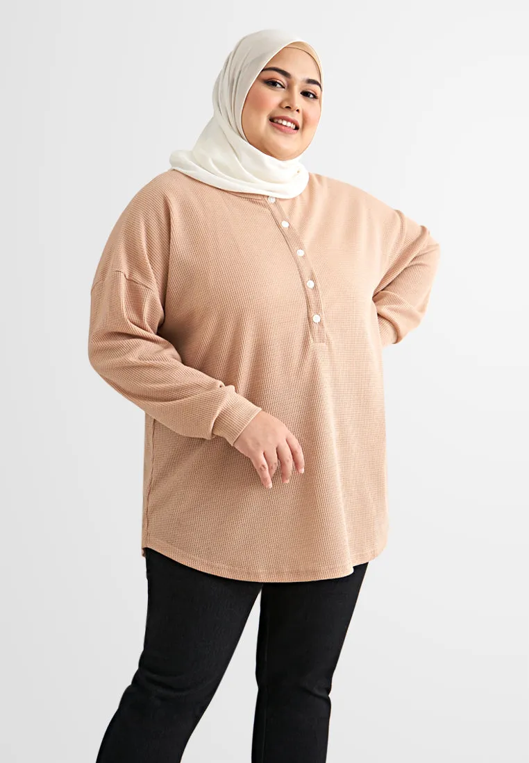 Haley Henley Waffle Cuff Sleeve Tee - Yam Purple