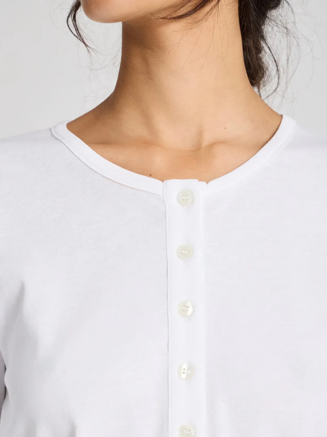 Ida Cotton 1x1 RIB Henley Tee - White