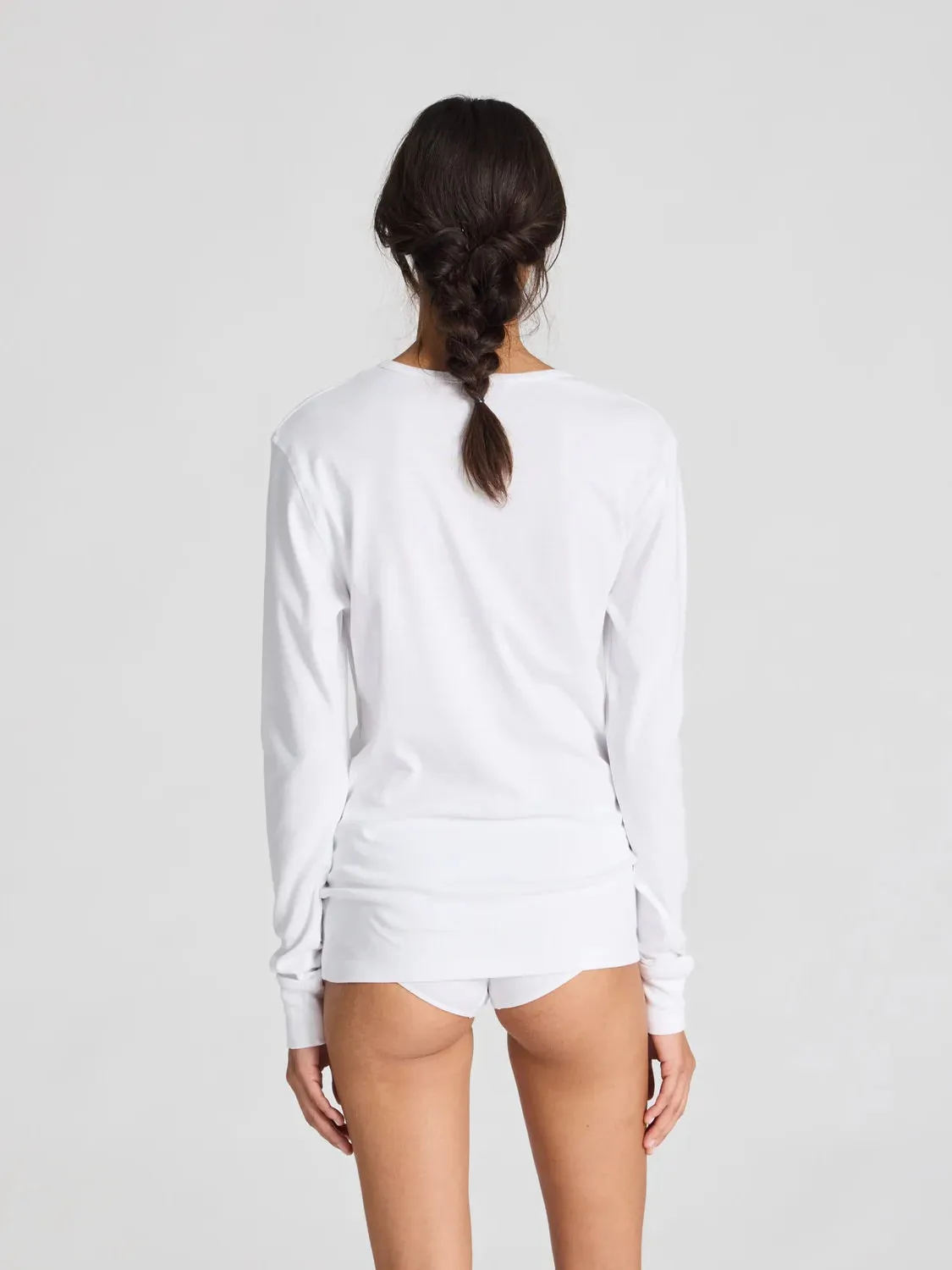Ida Cotton 1x1 RIB Henley Tee - White