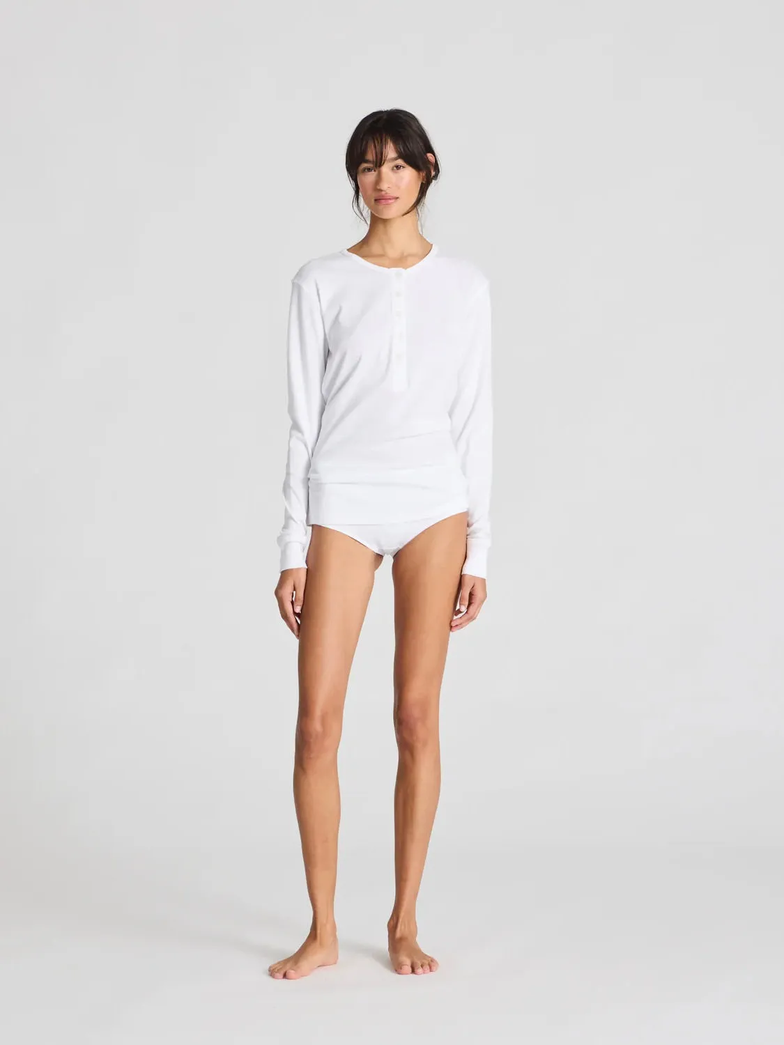 Ida Cotton 1x1 RIB Henley Tee - White