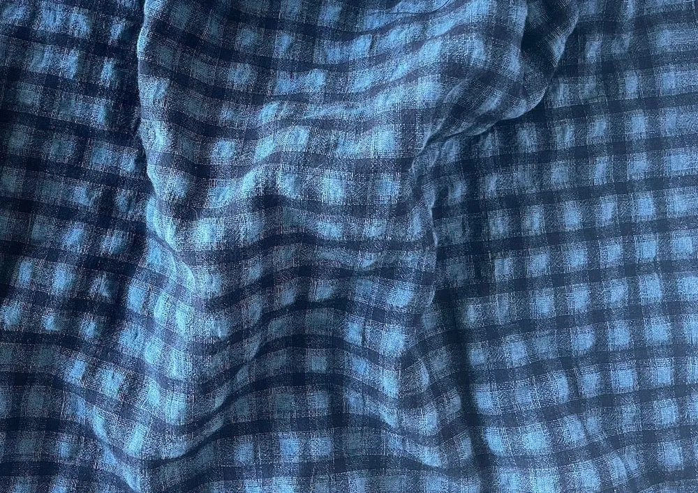 Light-Weight Gucci Pucker Up Cornflower Blue Stretch Wool & Cotton Check (Made in Italy)