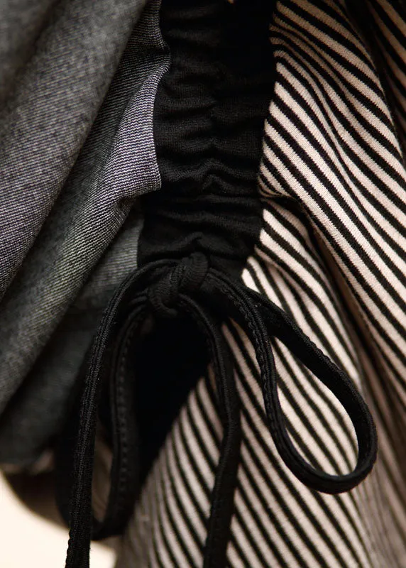 Loose Black Grey Patchwork Striped drawstring Casual Pants Spring