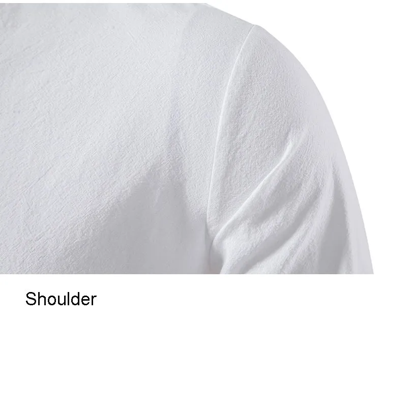 Men's V-Neck Drawstring Cotton Linen Henley Shirt Long Sleeve Hippie Casual Beach T Shirts | A275